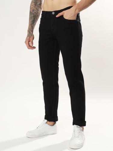 Image of Cotton Comfort Fit Jeans for Men | Full-Length Solid Denim Pants with Button Closure, Embroidered Design, Mid-Rise Casual Trousers for Daily | Classic Jeans for Office Bottoms (DI-249)