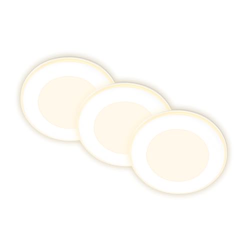 BRILONER - 3er Set LED Einbaustrahler 230V mit Nachtlichtfunktion, Flächen und Ringe sep. schaltbar, Speicherfunktion, LED Spot, flach, Deckenspots, Einbauleuchten, Wohnzimmer, 68mm, 93x30mm, Weiß
