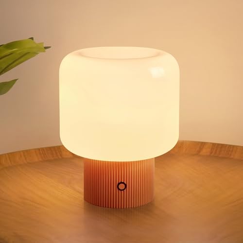 MAGCHARM Halo Mushroom Lamp, 5W Cute Cordless Rechargeable Table Lamp with Glass Shade, 3-Color...