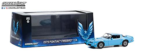 Greenlight Hollywood 86348 1979 Pontiac Firebird Trans Am Hardtop - Atlantis Blue With Hood Phoenix 1/43 Scale Diecast #TOP1