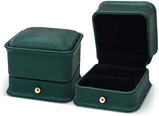 LELE LIFE 2 Pack Gorgeous Proposal Ring Box, Premium Leather Velvet Ring Box, Vintage Single Slot Jewelry Ring Gift Box for Engagement Wedding Ceremony, Blackish Green