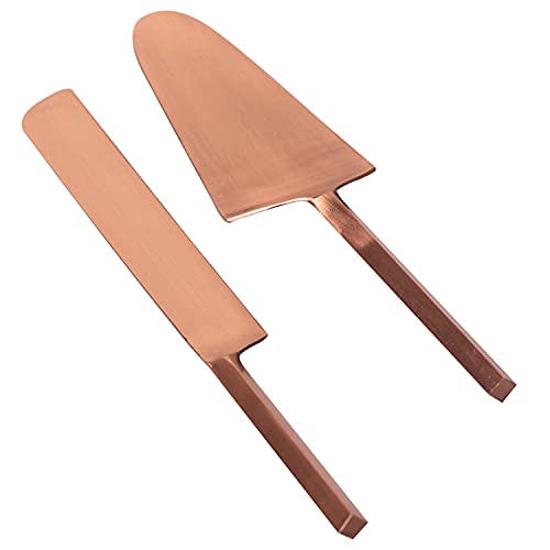 Image of nestroots Golden Stainless Steel Cake Server Set of 2 | Knife & Server (9-Inch Each) with Wooden Handle | Ideal for Cake Cutting, Dessert Serving & Parties | Elegant & Durable Design