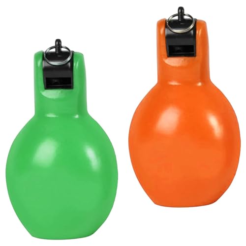 Yiju Pair of Handheld Whistles for Coaches and Trainers in Various Sports, Green and Orange