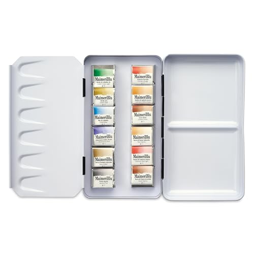 Maimeri Blu, Bellas Artes Acuarela, Medio-Godets, Caja Metálica, 12 Colores Surtidos, 12 unidades
