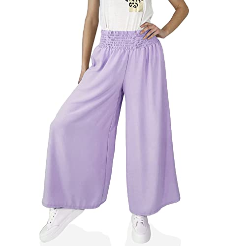 GLOMY Pantalon pour femme, combinaison légère à patte large, taille haute, pantalon de jogging élastique, fabriqué en Italie, aubergine, Taglia unica Tall
