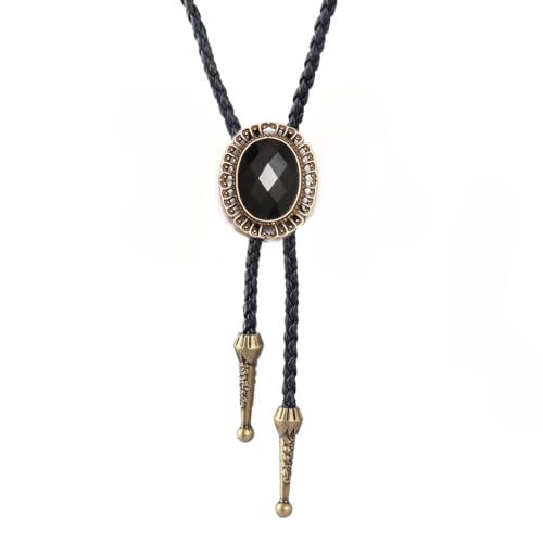 Image of AZORA Western Cowboy Bolo Tie Men Leather Necktie Leather Cord Turquoise Stone Bolo Ties for Men Women
