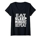 Photo Gallery donna allenamento divertente - eat sleep workout repeat maglietta con collo a v Photo Gallery donna allenamento divertente - eat sleep workout repeat maglietta con collo a v