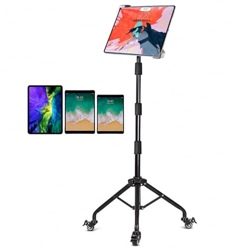 Image of BROLAVIYA Tablet Tripod Floor Stand with Wheels and Adjustable Gooseneck Mount for Home,Office, Stage for All 9.5~14.5 Diagonal inches Large Display Devices iPad, iPad Pro, Galaxy Tab, Surface Pro