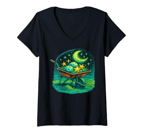Mujer Paisajismo Celestial - Jardín cósmico, floración Astral, Surrealista Camiseta Cuello V
