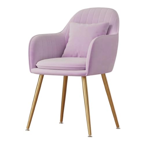 GrnArt ダイニングチェア アーム コスメ 化粧椅子 カジュアル パソコン オフィス 背もたれ 椅子 ホームベッドルーム デスク メイクスツール ダイニング (パープル,ゴールド、枕付き)