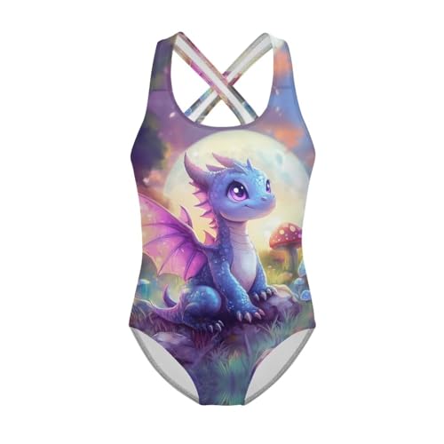 WELLFLYHOM One Piece Swimsuit for Girls 5-14 Full Coverage Bathing Suit Cross Back Sleeveless Swimsuit for Beach Travel - Main Image