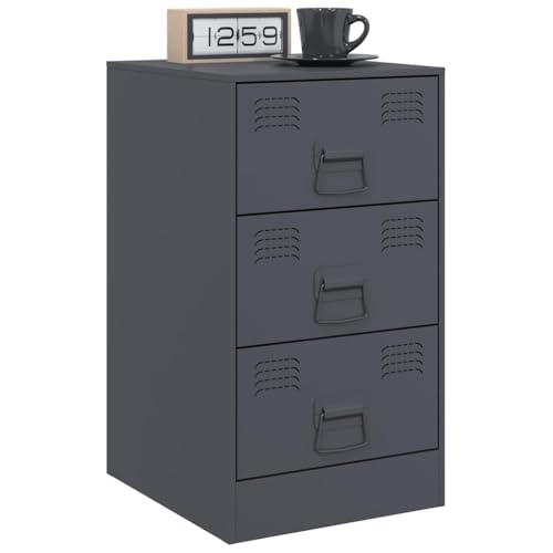 Table de chevet anthracite en acier lot de 2 avec 3 tiroirs de rangement