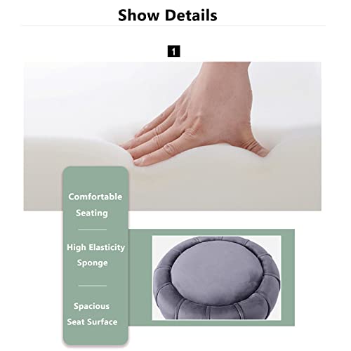 Taburete de tocador otomano redondo con base dorada de acero para dormitorio 8