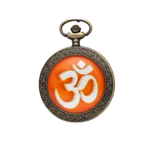 Vintage Bronze Proud Hindu Pocket Watch, Antique Style, Orange Glass Dome, Hindu Spiritual Theme-image-10