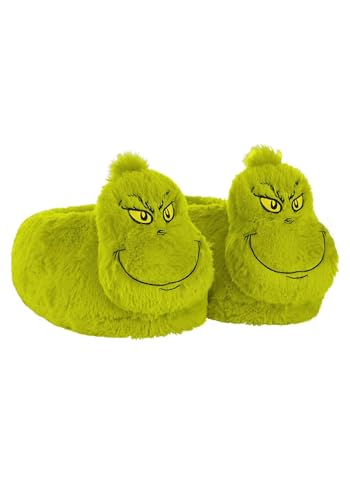 Adult The Grinch Slippers | 3D Dr. Seuss Character Green Slipper Accessories, Furry Grinch Face Slippers for Adults L/XL