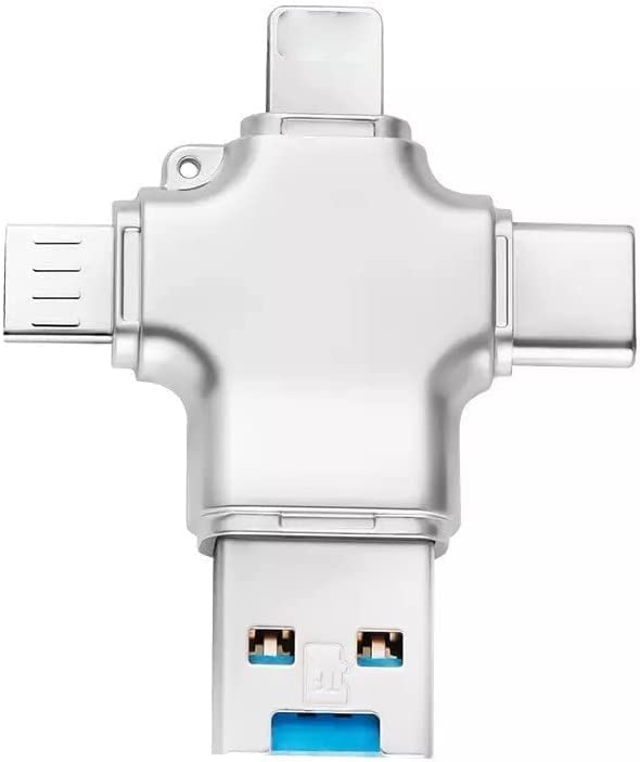 4 in 1 Mini Universal Portable OTG to USB Micro SD Multiple Memory Card Reader Adapter USB Card compatible with Lightning Micro Type C Reader for iOS, Android, Samsung, Tablets, iPhone, iPad, MacBook