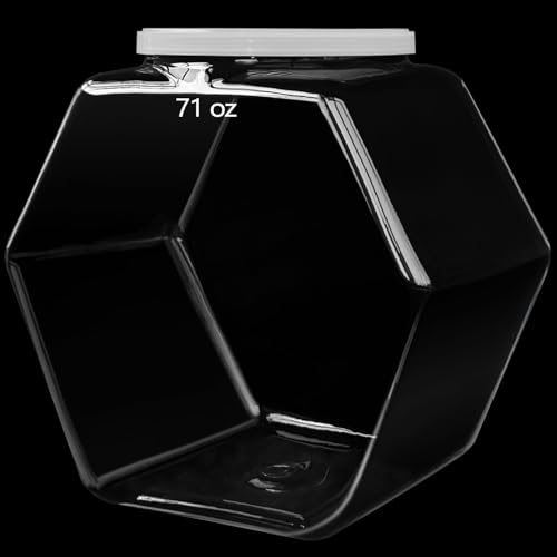 Woozettn Plastic Candy Jar,Hexagon Cookie Jars for Kitchen,Clear Hexagonal Containers