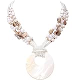 Coiris Shell Pendant Statement Strand Necklace for Women Boho Multi Beads Natural Stone Colorful Necklace Bohemian Handmade Chunky Shell Beaded Collar Jewelry for Women（N0129-White）