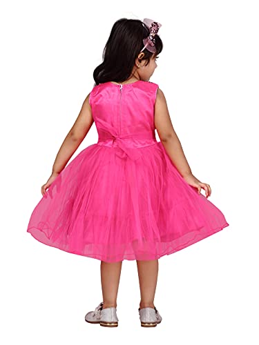 Image of MUHURATAM Girl's Net Fit and Flare Knee-Length Dress