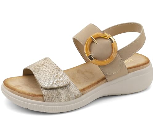 Image of UBFEN Womens Outdoor Walking Sandals Comfort Stable Low Wedge Platform | Built-in Arch Support, Shock-Absorbing Cushion Insole, Versatile Buckle Sandals for Everyday Errands,and Vacation Strolls