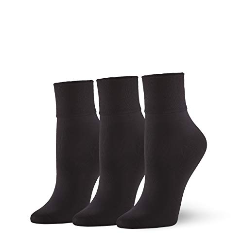 HUE Women's Sleek Trouser Sock 3 Pair Pack, Black/Black/Black, One Size