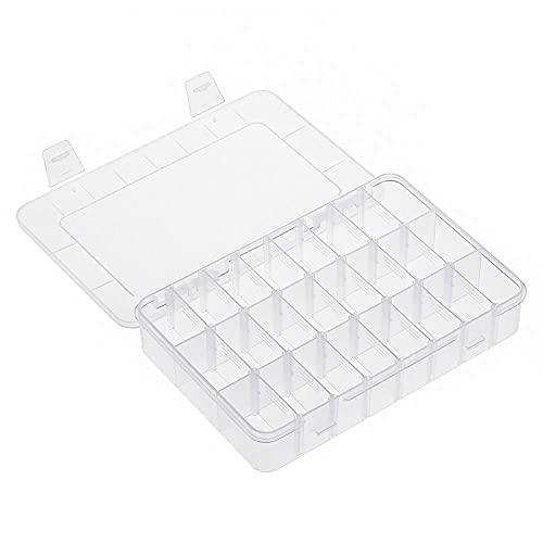 24 Grids Clear Storage Box with Compartment, Plastic Jewellery Organiser Box for Washi Tapes Craft, Beads, Jewelry, Small Parts