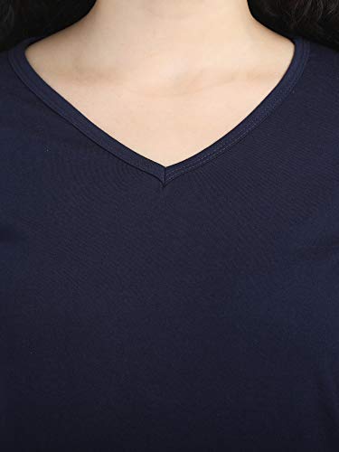 Image of FLEXIMAA Women's Cotton Plain V Neck Full Sleeve T-Shirt