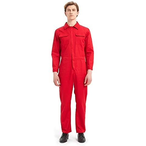 TopTie Men's 8.5 oz Front-Zip Long Sleeve Twill Coverall-Red-M Regular Cover
