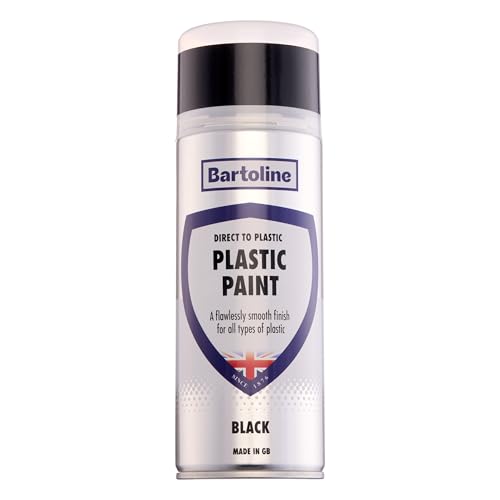 Bartoline Direct-to-Plastic Spray Paint, Black, 13.5 oz - Gloss Finish All-in-One Paint for Plastic Surfaces No Primer Needed, Durable & Weather-Resistant - 400 ml