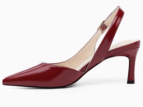 Image of Womens Slingback Heels Low Kitten Pumps Pointed Toe Stiletto Elegant Office Dress Shoes