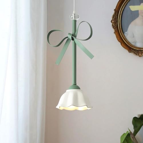 Generic LAMP924PENDANT100_2 Modern Pendant Light Fixture Green Flower Ceramics Glass Floral Girls Bedroom Bow Pink Ceiling Hanging Lamp Chandelier thumb #2