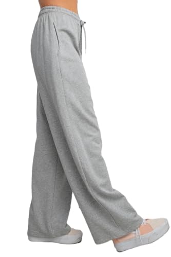 Women's Wide Leg Lounge Pants, Drawstring Waist, Heather Gray, Casual Comfort Medium2