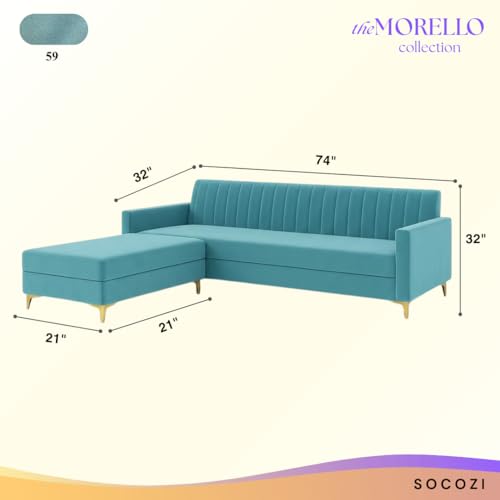 Image of SOCOZI Morello 4 Seater L Shape Sofa Set with Movable Ottoman | Flexible Left or Right Layout | Soft Velvet Suede Fabric | Modern Design | Plush Comfort Cushions for Living Room (Sky Blue)