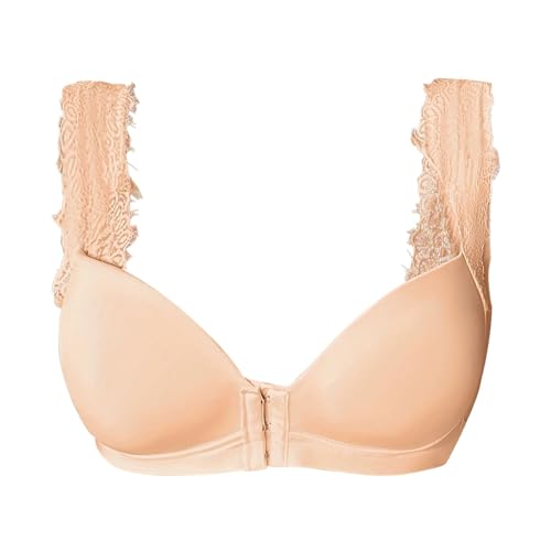 JiXiang Front Closure Bras for Women Lace Gathered Comfortable Everyday Bra No Underwire Push-Up Wide Strap T-Shirt Bralettes - image 5