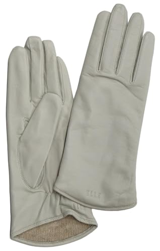 [ELLE] エル 裾のカーブが可愛い 日本製 カシミヤ100％ インナー シープレザー レディース 手袋 11色 3サイズ 本革 羊革 グローブ ケース付き クリスマス プレゼント ギフト (グレージュ, 20cm(S-Mサイズ))