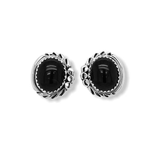 Genuine Onyx Earrings in 925 Sterling Silver, Authentic Navajo Native American USA Handmade, Southwest Jewelry with Natural Black Stone