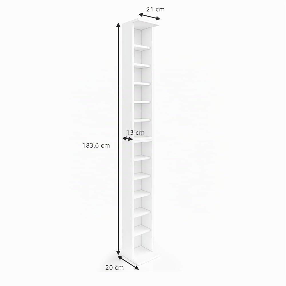 Vicco Scaffale porta cd, Bianco, 21 x 91.8 cm Set grande da 2