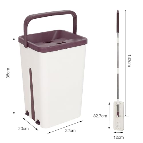 Bodenwischer Komplett Set & Flachmopp und Eimer Set, Bodenwischer mit Eimer, Wischmopp Set (A-Kaffeefarbe-S) – Bild 3