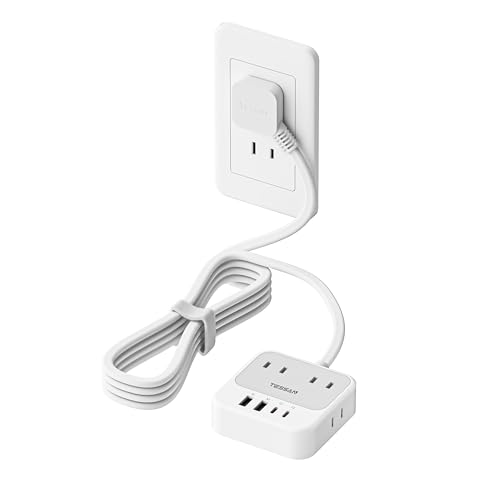 TESSAN 延長コード 2m 超薄型 (8-in-1, 20W PD) usb コンセントタップ 電源タップ usb付き 隙間 AC差込口 4個口 Type-C 2ポート USB-A 2ポート薄型プラグ タコ足配線 たこあしコンセント 分岐 電源コード 出張 旅行 テーブル 卓上 ホワイト