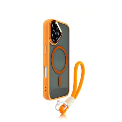 Coque iPhone 16 Pro orange transparente avec cordon et anneau de charge magnétique