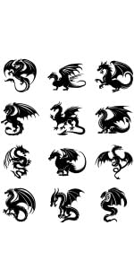 BEUNITONE 12 peças de silhuetas de corte de dragões silhueta de dragões recortes enfeites de scrapbo