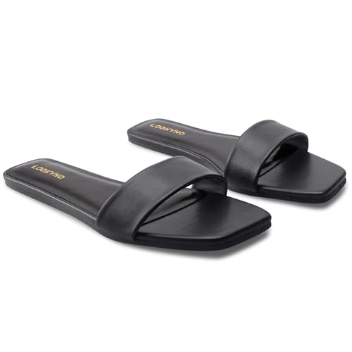 Women's Flat Sandals Square Fashion Basic Sandals Slides Comfortable Slip On Summer for Slippers Casual Peep Toe Beach2