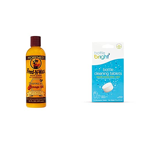 Howard Products FW0016 Wood Polish ; Conditioner, 16 oz, Orange, 16 Fl Oz & BOTTLE BRIGHT unisex-adult Bottle Bright (12 Tablets)