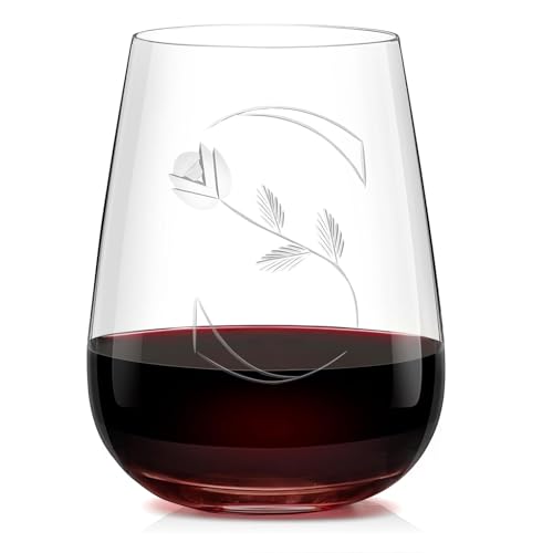 Alterf Unique Monogrammed Stemless Wine Glasses - Personalized with Letter S Initial, 16 Oz Capacity, Handcrafted Crystal Stemless Glasses with Engraved Initials - Ideal Wine Gifts for Women, Men