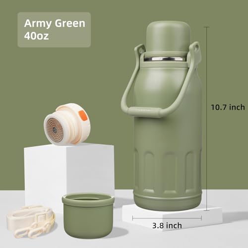 Image of Konokyo 40oz Thermos for Cold Drinks, Insulated Water Bottle, Army Green