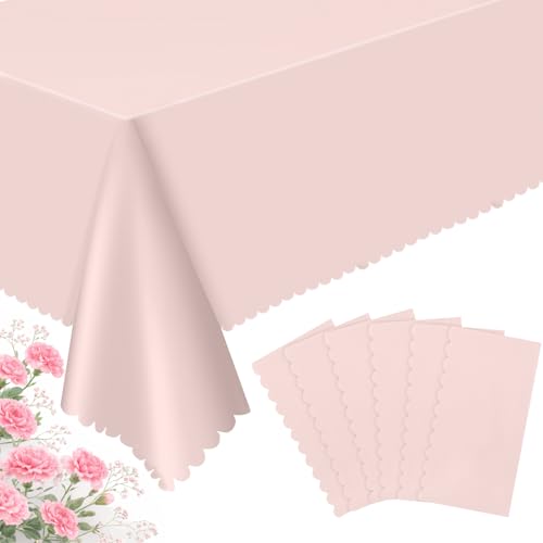 Image of NatNarr 6 Pcs Plastic Light Pink Tablecloths, Scalloped Table Cloths