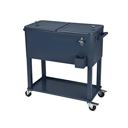UPHA 80 Quart Rolling Outdoor Cooler, Patio Cooler Cart on Wheels, Portable Drink Beverage Bar for Patio Pool Party, Ice Chest with Shelf and Bottle Opener, IronGrey