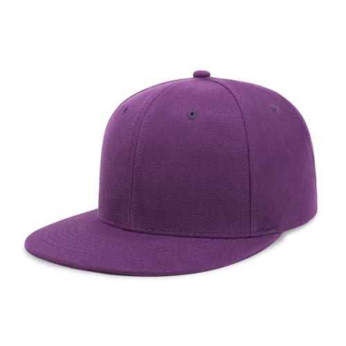 CHOK.LIDS Flat Bill Visor Classic Snapback Hat Blank Adjustable Brim High Top End Trendy Color Style Plain Tone Baseball Cap (Purple)