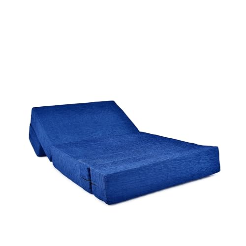 Image of Foldable One Seater Sofa Bed 3 x 6 Ft Jute Fabric Washable Cover Convertible Sofa Bed for Home & Office, Guest Room (Finish Color - Blue - Pre-Assembled)