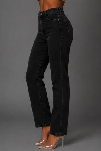 Image of Women's High Waist Mom Fit Jeans | Stretch Denim | Tapered Ankle Length Casual Jeans